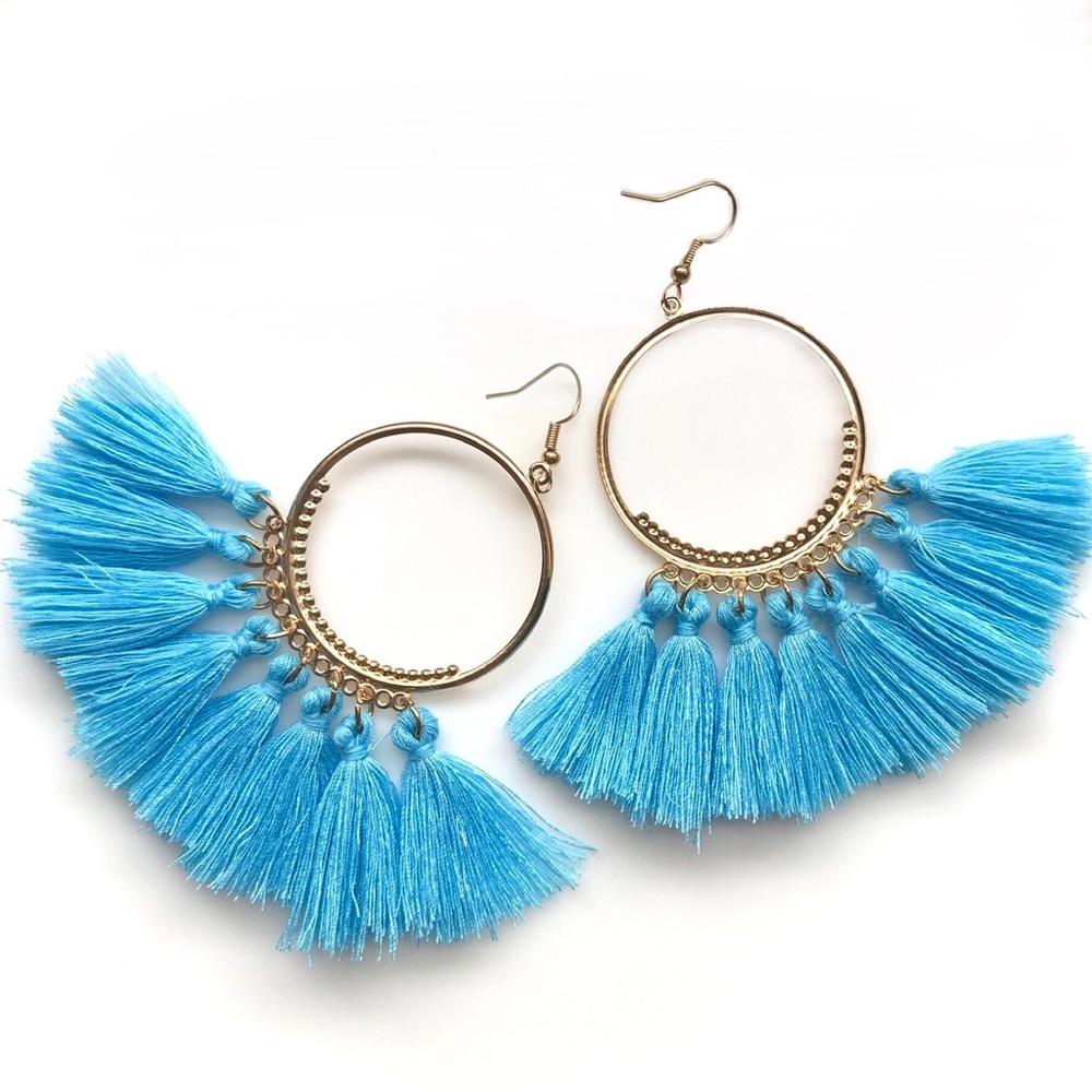 “Arriba!” Tassel Fringe Boho Party Hoop Earrings - Picture 13 of 16